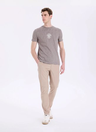 Gmg Fırenze Vizon Erkek Slim Fit Geometrik Desenli T-Shirt GU26MSS03018