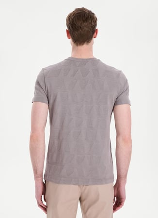 Gmg Fırenze Vizon Erkek Slim Fit Geometrik Desenli T-Shirt GU26MSS03018
