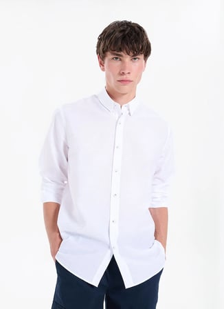 Gmg Fırenze Ekru Erkek Düğmeli Slim Fit Gömlek GU26MSS02208