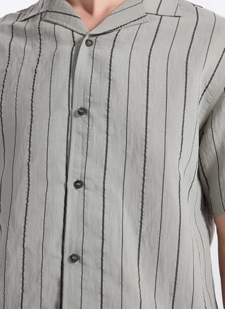 Gmg Fırenze Yeşil Erkek Apaş Regular Fit Çizgili Gömlek GU26MSS02209