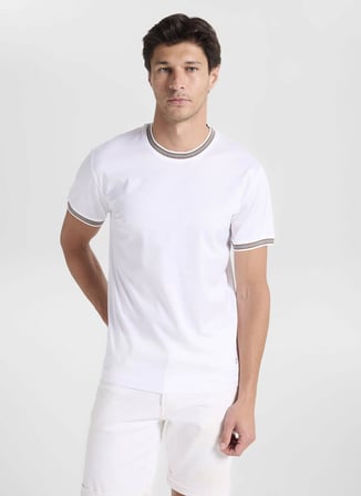 Gmg Fırenze Beyaz Erkek Slim Fit Çizgili T-Shirt GU26MSS03011