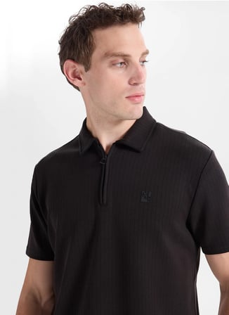 Gmg Fırenze Siyah Erkek Regular Fit Fitilli Desenli T-Shirt GU26MSS03045
