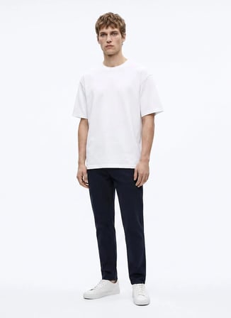 Lacivert Erkek %100 Pamuk Slim Fit T-Shirt GU26MSS03011