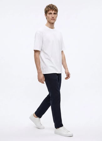 Lacivert Erkek %100 Pamuk Slim Fit T-Shirt GU26MSS03011