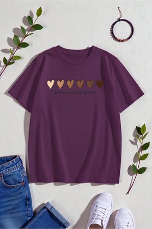 Unisex Hearts Baskılı Tasarım Tshirt