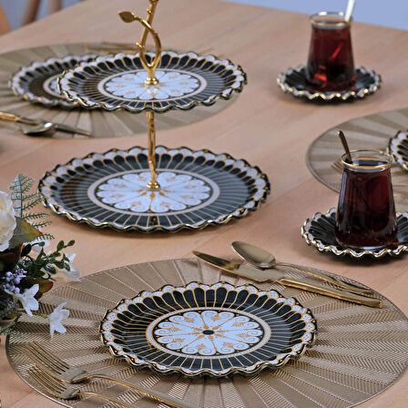 Glore Renoir Altın Yaldızlı 6 Kişilik 25 Parça Pasta Çay İkram Takımı