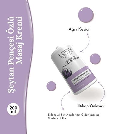  LORİN BEAUTY MOITURIZER MASSAGE CREAM ŞEYTAN PENÇESİ ÖZLÜ MASAJ KREMİ 200 ML 