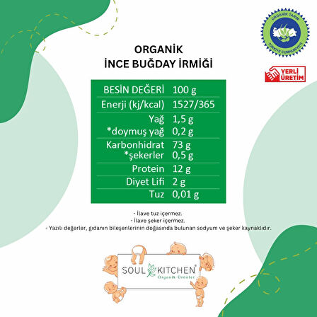Organik İnce Buğday İrmiği 400 g (bebek irmiği)