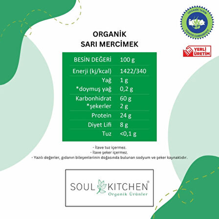 Organik Sarı Mercimek 750 g
