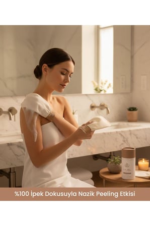 Lajel Premium 3'lü Set Beyaz Duş Kesesi, Peeling Eldiveni, Yüz Kesesi Floş Ipek Normal,orta,hassas Ciltler