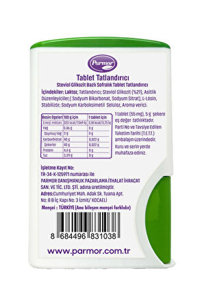Parmor Stevia Tablet Tatlandırıcı 500'lük Kutu