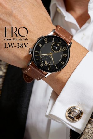 Fro LW38 Siyah Kasa 38 mm Kahverengi Kordon Akıllı Saat