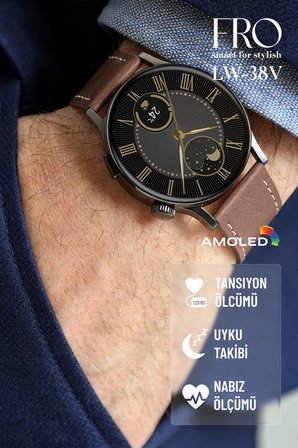 Fro LW38 Siyah Kasa 38 mm Kahverengi Kordon Akıllı Saat