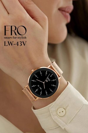 Fro LW43 Gold  Kasa 43 mm Gold Çelik Hasır Kordon Akıllı Saat
