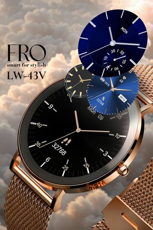 Fro LW43 Gold  Kasa 43 mm Gold Çelik Hasır Kordon Akıllı Saat