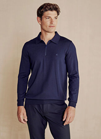 Brooks Brothers Polo Yaka Normal Lacivert Erkek Kazak Polo Yaka Düğmeli U.K Rayon Kazak