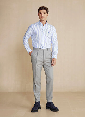 Brooks Brothers Normal Bel Duble Paça Standart Gri Erkek Pantolon BBFW24MPT006