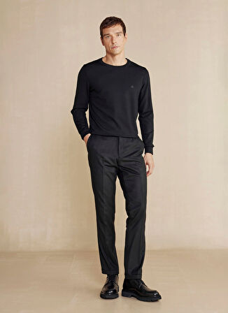 Brooks Brothers Normal Bel Duble Paça Slim Fit Siyah Erkek Pantolon BBFW24MPT002