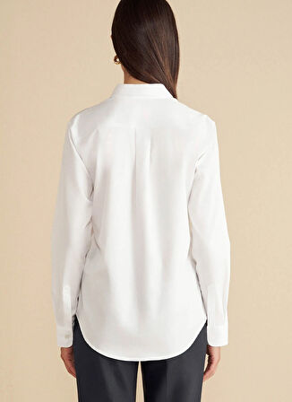 Brooks Brothers Regular Fit Gömlek Yaka Düz Beyaz Kadın Gömlek BBFW24FSH017