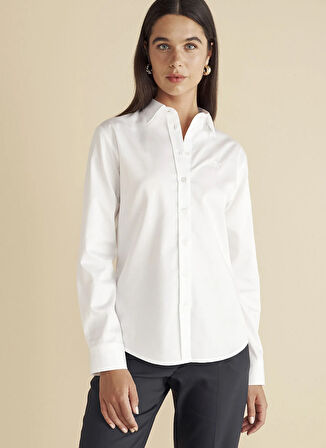 Brooks Brothers Regular Fit Gömlek Yaka Düz Beyaz Kadın Gömlek BBFW24FSH017