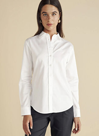 Brooks Brothers Regular Fit Gömlek Yaka Düz Beyaz Kadın Gömlek BBFW24FSH017