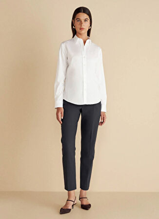 Brooks Brothers Regular Fit Gömlek Yaka Düz Beyaz Kadın Gömlek BBFW24FSH017