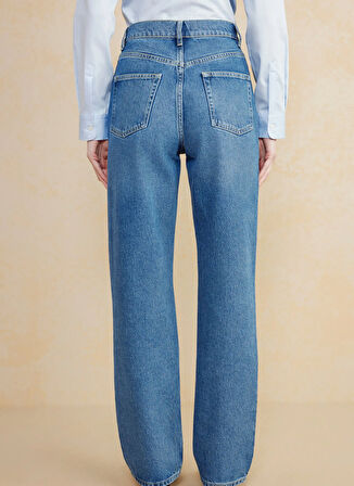 Brooks Brothers Normal Bel Ankle Paça Normal Mavi Kadın Denim Pantolon Metal Toka Detaylı Straight Fit Den