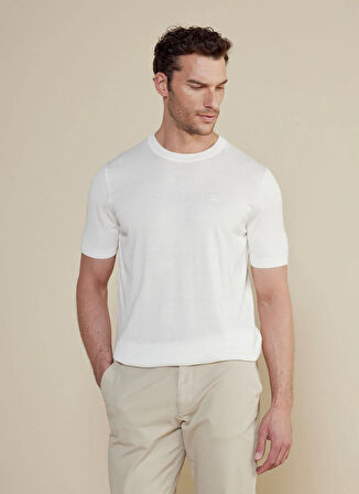 Brooks Brothers Bisiklet Yaka Standart Kırık Beyaz Erkek Kazak BBSS25MKL018