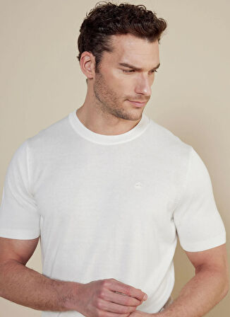 Brooks Brothers Bisiklet Yaka Standart Kırık Beyaz Erkek Kazak BBSS25MKL018