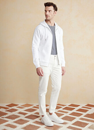 Brooks Brothers Kapüşon Yaka Kırık Beyaz Erkek Sweatshırt BBSS25MSW003
