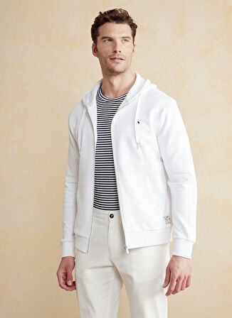 Brooks Brothers Kapüşon Yaka Kırık Beyaz Erkek Sweatshırt BBSS25MSW003