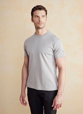 Brooks Brothers Bisiklet Yaka Gri Erkek T-Shirt BBSS25MTS011