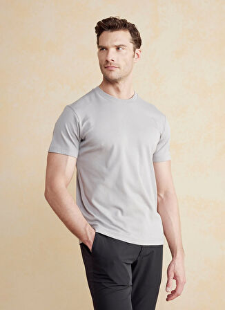 Brooks Brothers Bisiklet Yaka Gri Erkek T-Shirt BBSS25MTS011