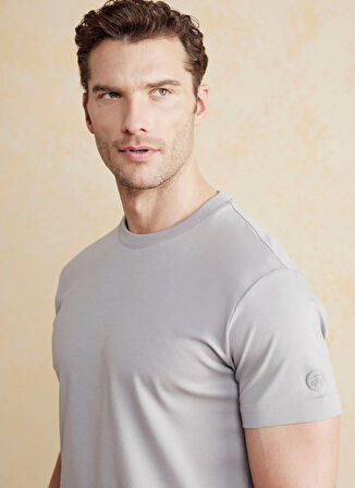Brooks Brothers Bisiklet Yaka Gri Erkek T-Shirt BBSS25MTS011