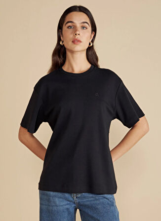 Brooks Brothers Bisiklet Yaka Siyah Kadın T-Shirt BBSS25FTS003