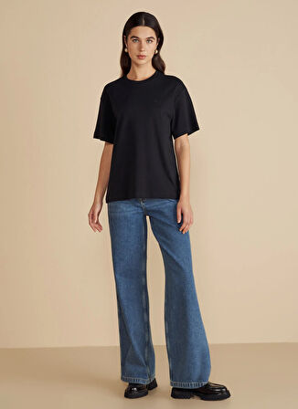 Brooks Brothers Bisiklet Yaka Siyah Kadın T-Shirt BBSS25FTS003