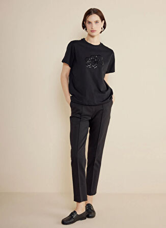 Brooks Brothers Bisiklet Yaka Siyah Kadın T-Shirt BBSS25FTS005
