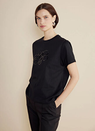 Brooks Brothers Bisiklet Yaka Siyah Kadın T-Shirt BBSS25FTS005