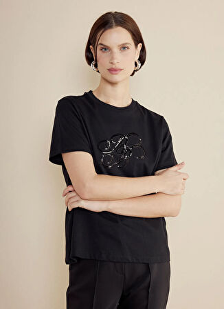 Brooks Brothers Bisiklet Yaka Siyah Kadın T-Shirt BBSS25FTS005