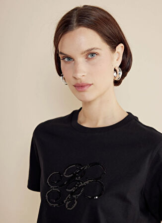 Brooks Brothers Bisiklet Yaka Siyah Kadın T-Shirt BBSS25FTS005