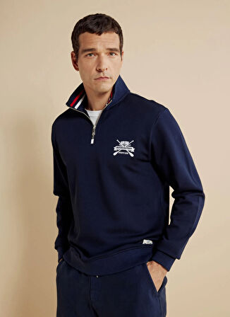 Brooks Brothers Bato Yaka Lacivert Erkek Sweatshırt BBSS25MSW002