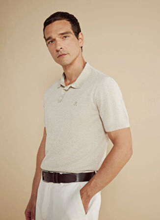 Brooks Brothers Polo Yaka Standart Bej Erkek Kazak BBSS25MKL016
