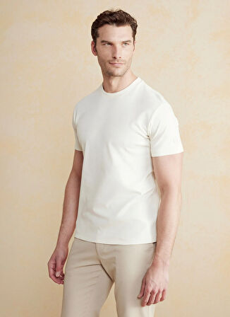Brooks Brothers Bisiklet Yaka Bej Erkek T-Shirt BBSS25MTS011