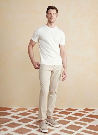 Brooks Brothers Bisiklet Yaka Bej Erkek T-Shirt BBSS25MTS011