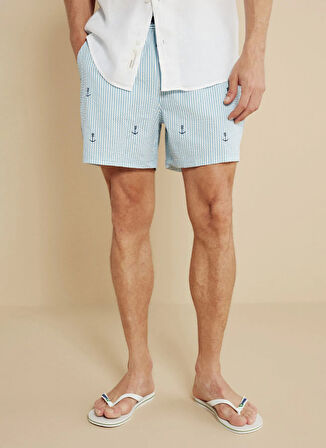 Brooks Brothers Beyaz - Mavi Erkek Şort Mayo BBSS25MSS003