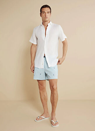 Brooks Brothers Beyaz - Mavi Erkek Şort Mayo BBSS25MSS003