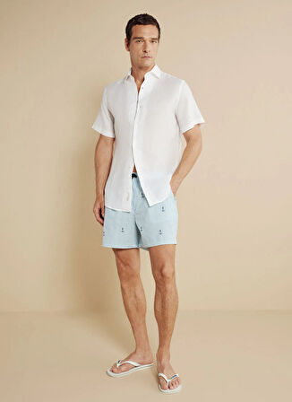Brooks Brothers Beyaz - Mavi Erkek Şort Mayo BBSS25MSS003