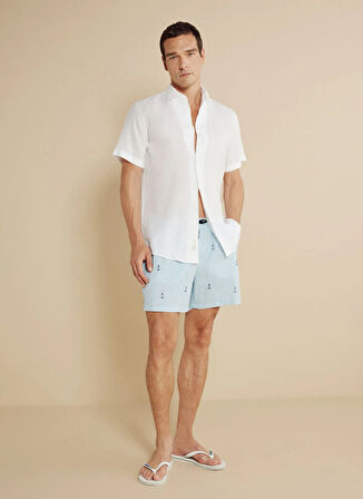 Brooks Brothers Beyaz - Mavi Erkek Şort Mayo BBSS25MSS003