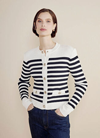 Brooks Brothers Standart Lacivert - Beyaz Kadın Ceket BBSS25FKJ003