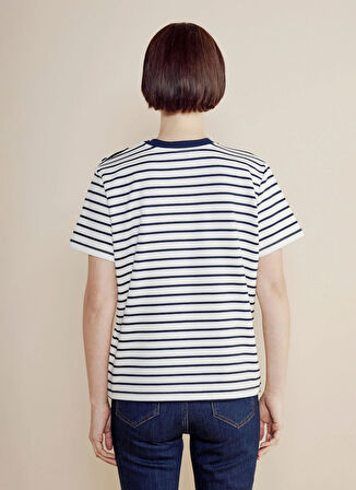 Brooks Brothers Bisiklet Yaka Çizgili Lacivert - Beyaz Kadın T-Shirt BBSS25FTS004
